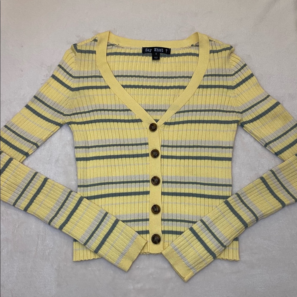 yellow striped sweater/cardigan